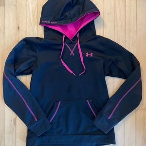 Women’s UNDER ARMOUR black and hot pink hoodie fleece lined loose fit small S